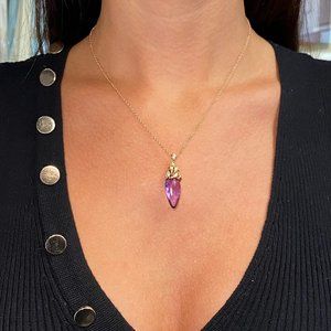 Luca Carati Purple Amethyst & Diamond Pendant Necklace 18K Rose Gold 0.17Cttw